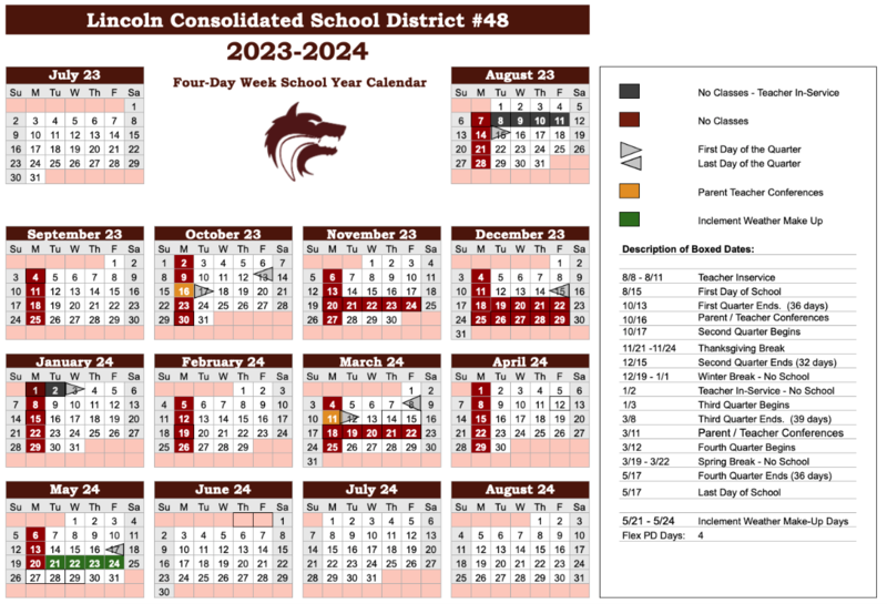 Lincoln Consolidated School District Calendar 2023 and 2024